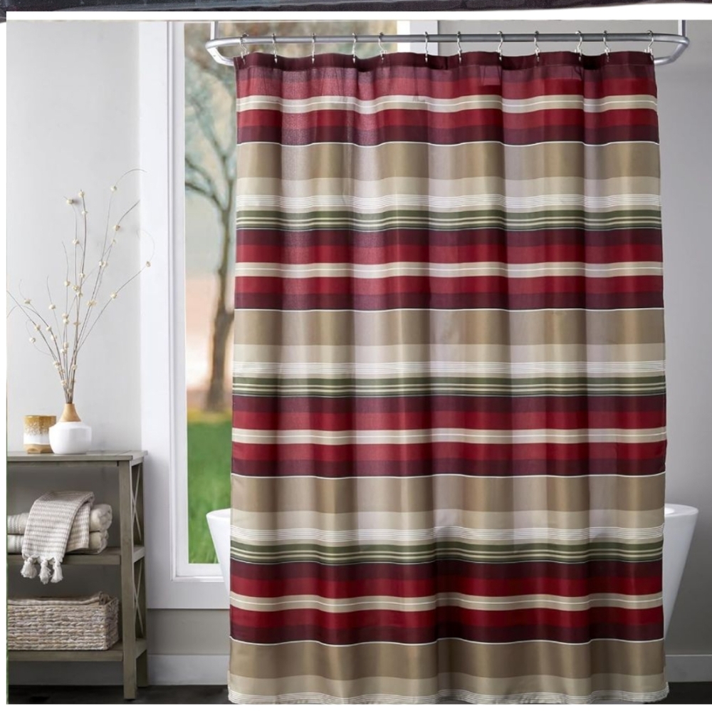 SHOWER FABRIC CURTAIN Saturday Knight Ltd. Red Madison Stripe  72" x 72"